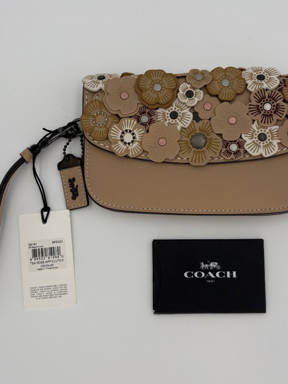 NWT Coach 1941 Tea Rose Applique Clutch Wristlet 58181 Beechwood